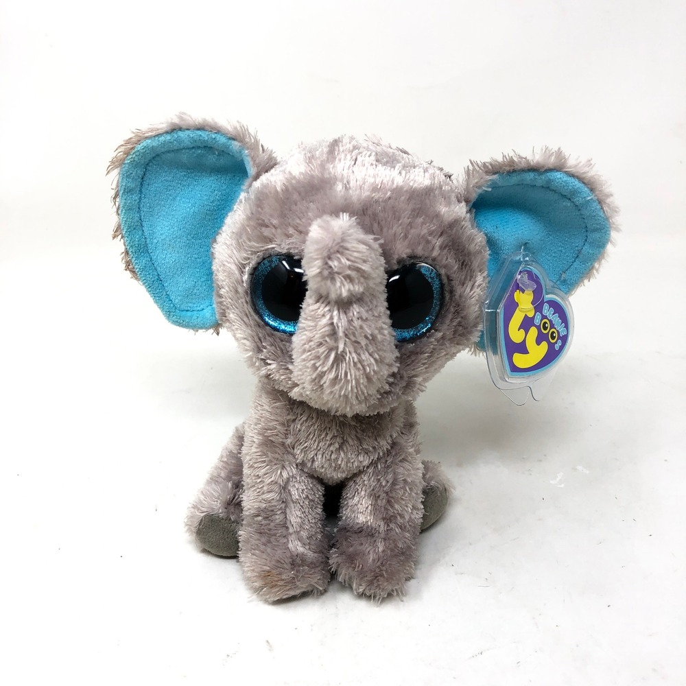 Ty Beanie Boos Peanut Elephant Plush 6" Blue Glitter Eyes Purple Swing Tag